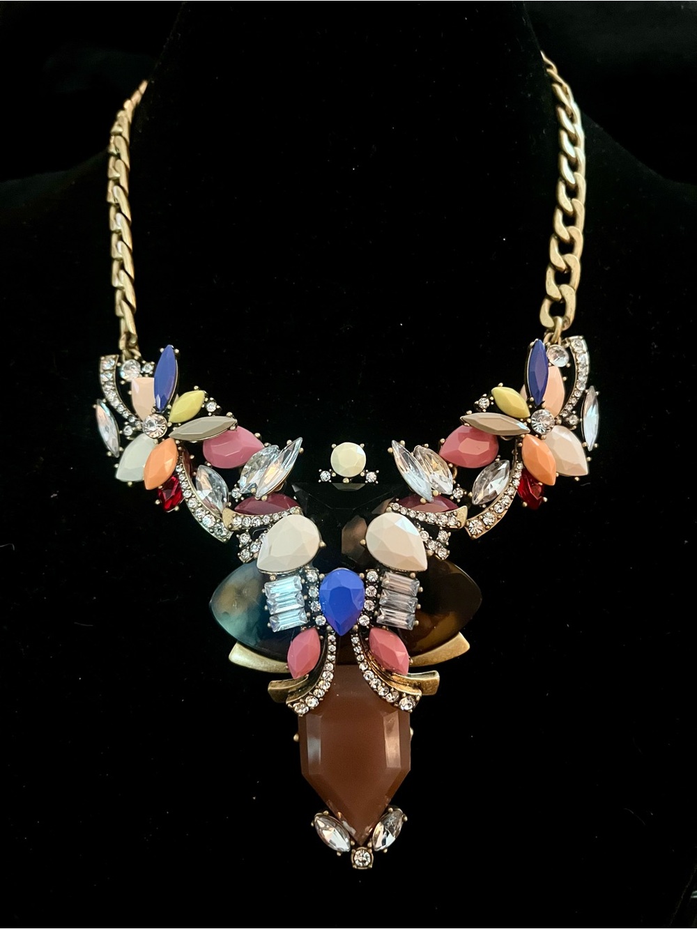 J.Crew Multicolor Crystal Floral Statement Necklace with Gold Chain